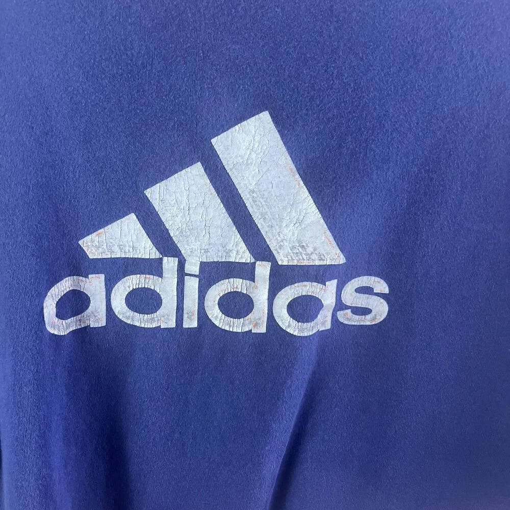 Vintage Adidas Navy Blue Men’s Graphic T-shirt Suze Blade Of Sport 3 Bars Logo